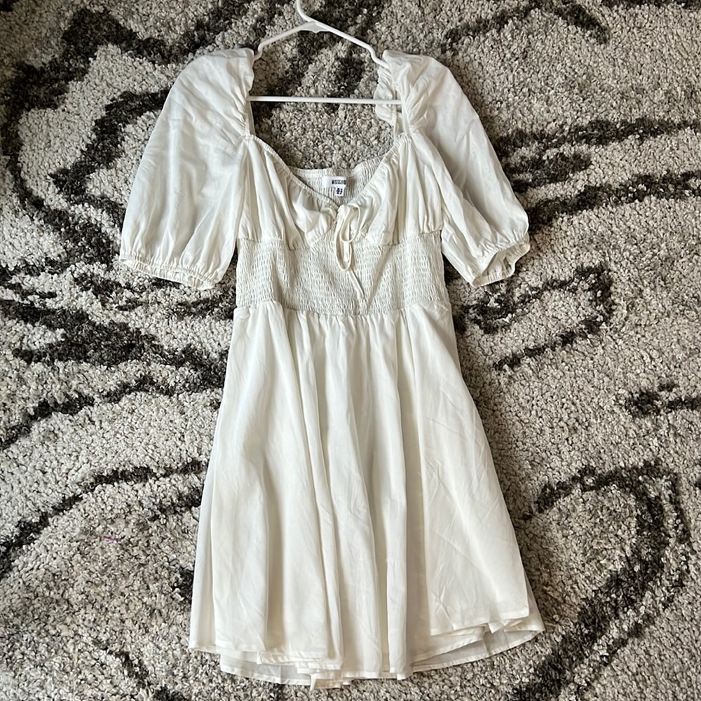 White Shirred Waist Milkmaid Mini Dress